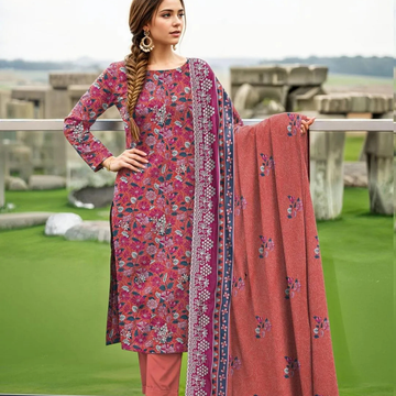 Orange Printed Lawn Women's 3Pcs Bridal Suit with Embroidered Shirt & Cut Work Dupatta