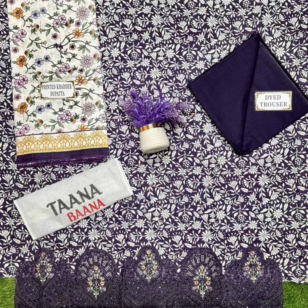Purple Printed 3 Pcs Women's Unstitched Suit