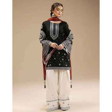 Black Embroidered 3-Piece Lawn Suit – Wedding & Party Wear