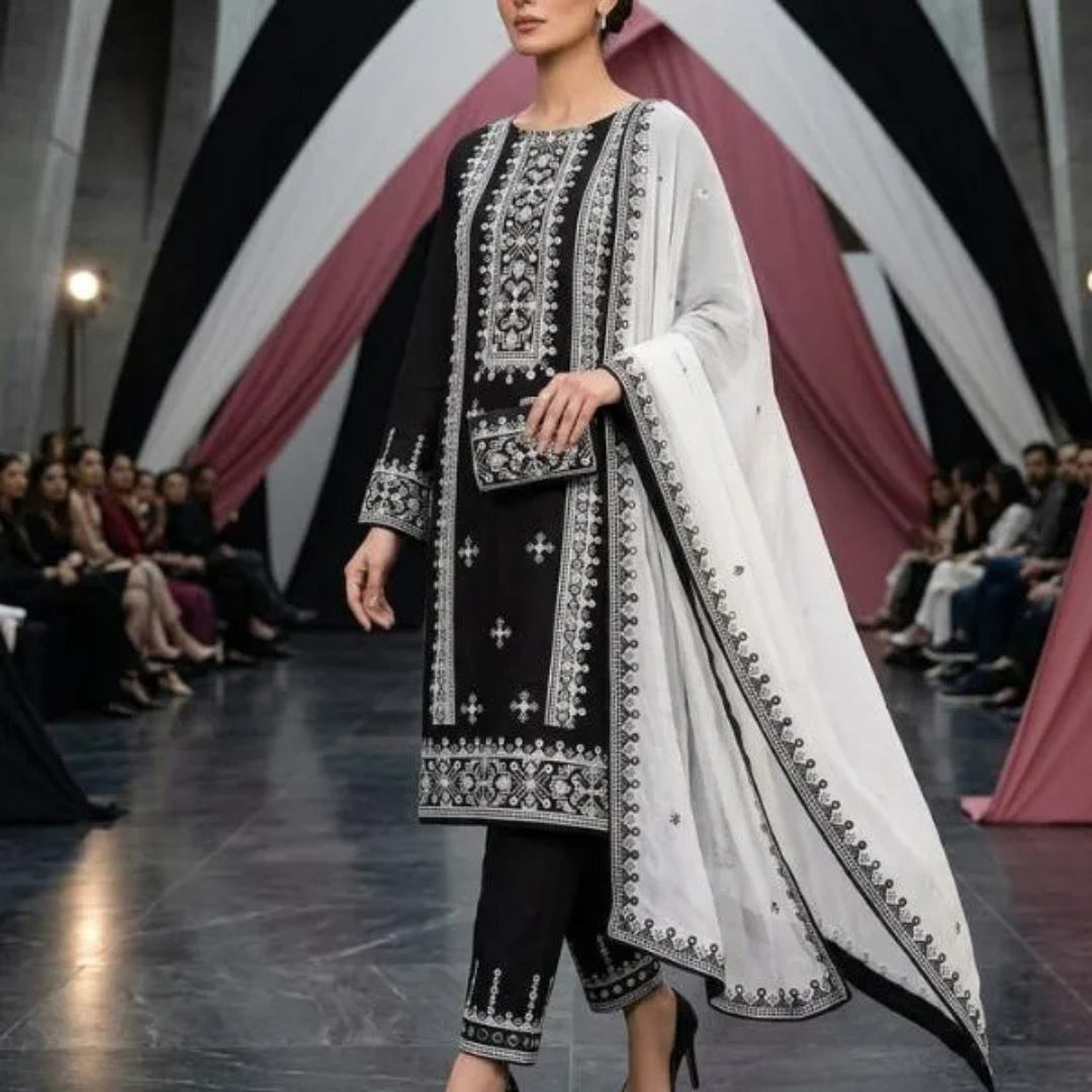 3 Pcs Women's Unstitched Embroidered Suit