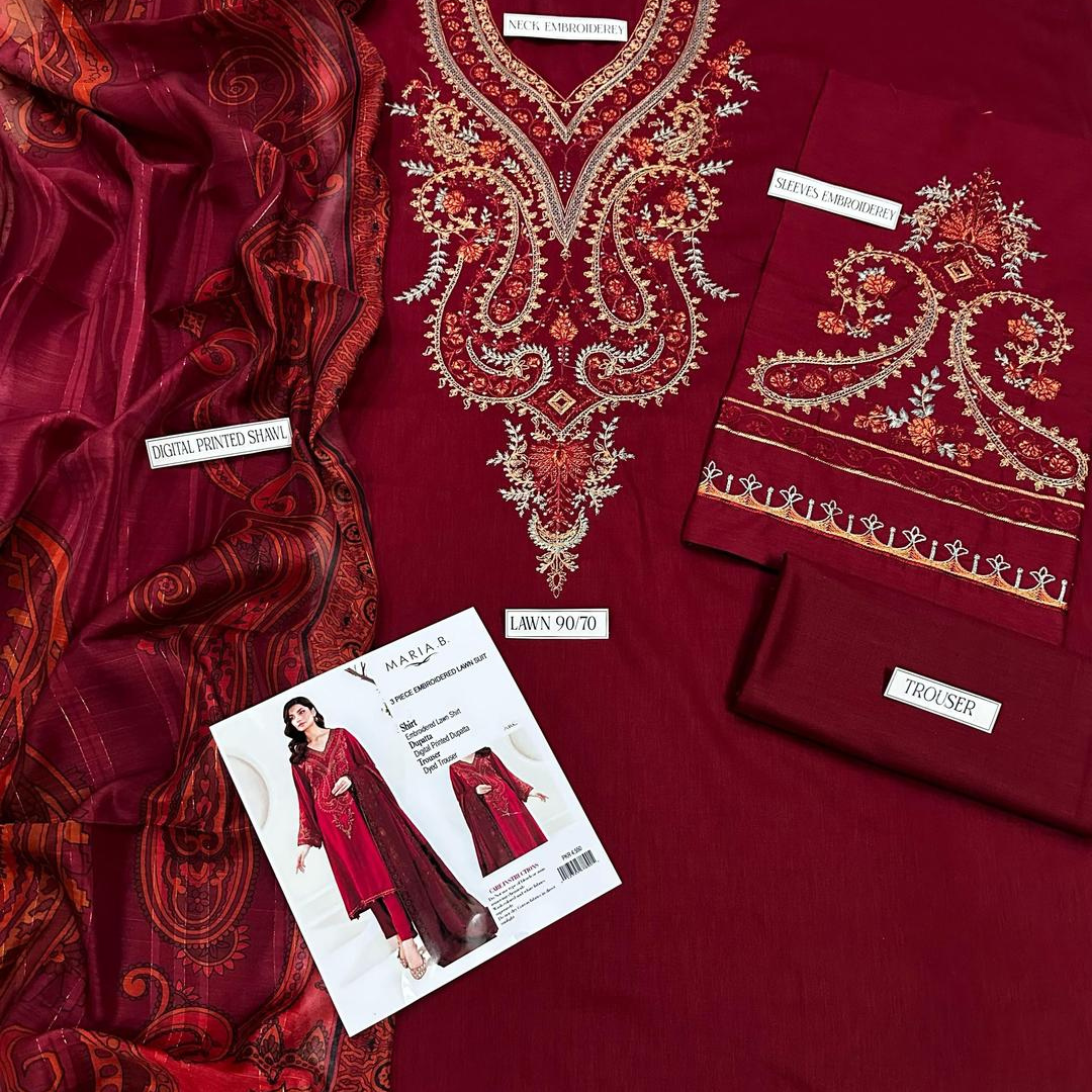 3 Pcs Women's Unstitched Embroidered Suit