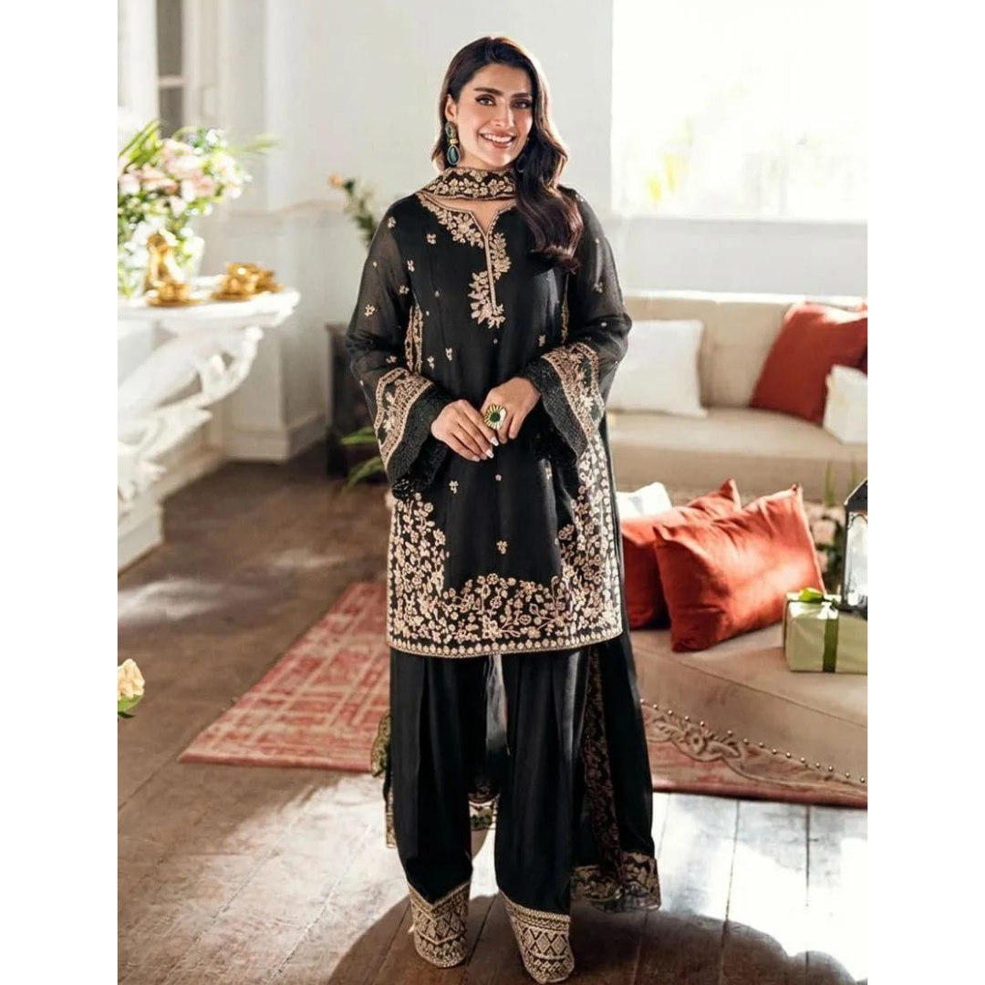 Black Embroidered 3-Piece Lawn Suit – Wedding & Party Wear