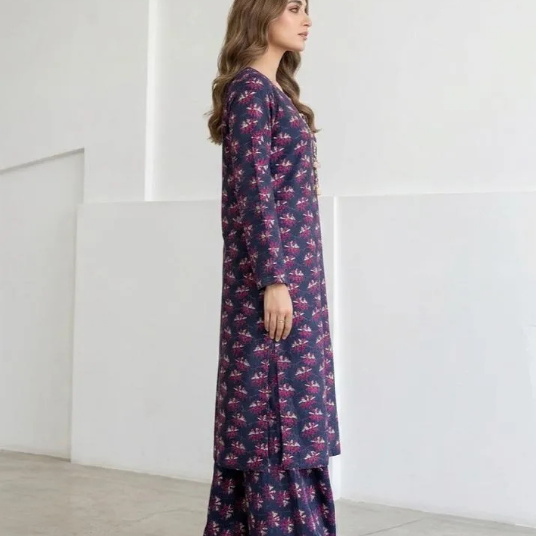 2 Pcs Women's Long Length Stitched Lawn Digital Print Shirt And Trouser with Beats