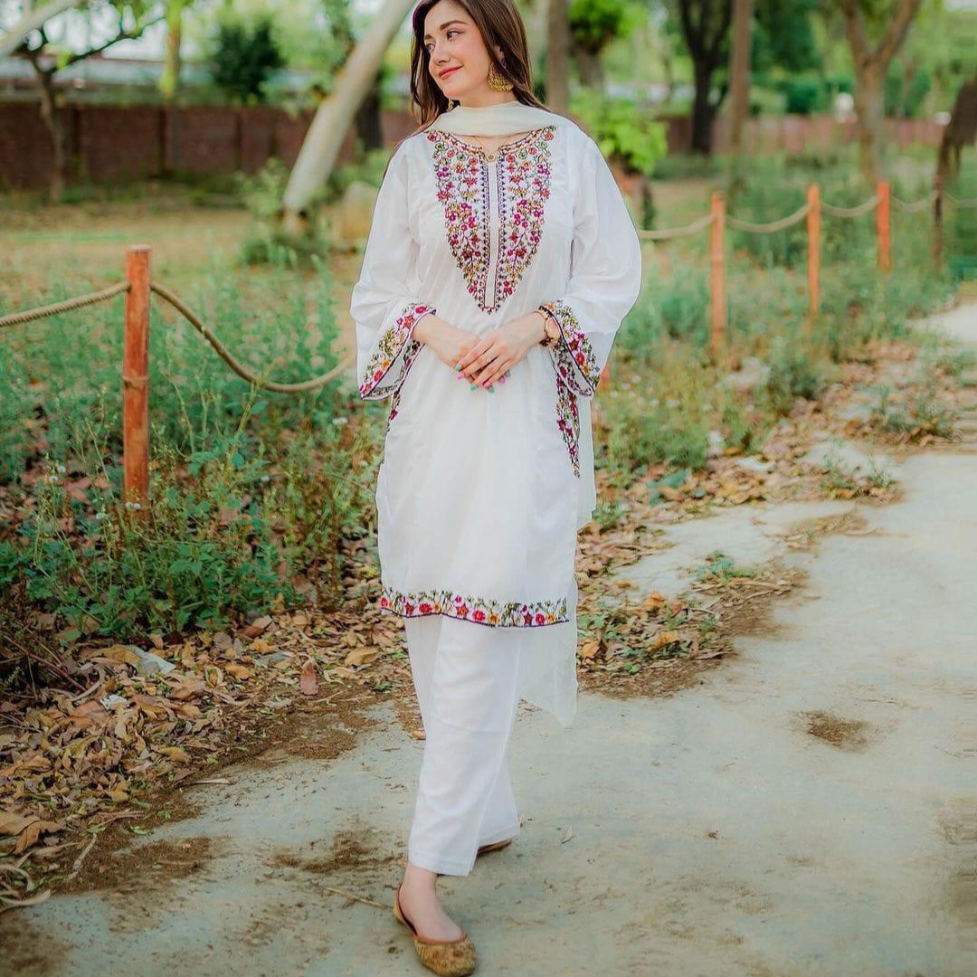 Chic Women's Stitched Embroidered Shirt And Trouser Set - 2 Pcs