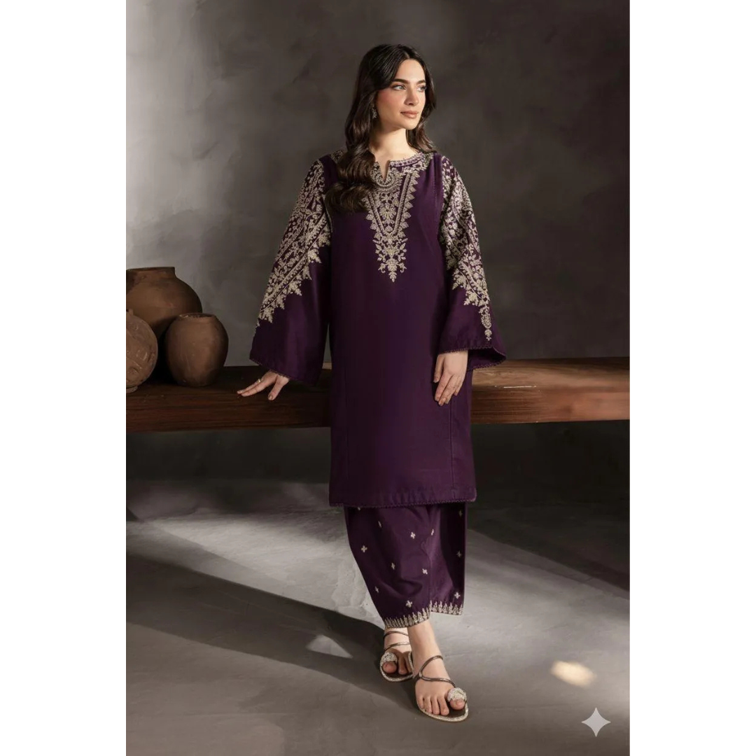 Purple Embroidered 2-Piece Women's Suit