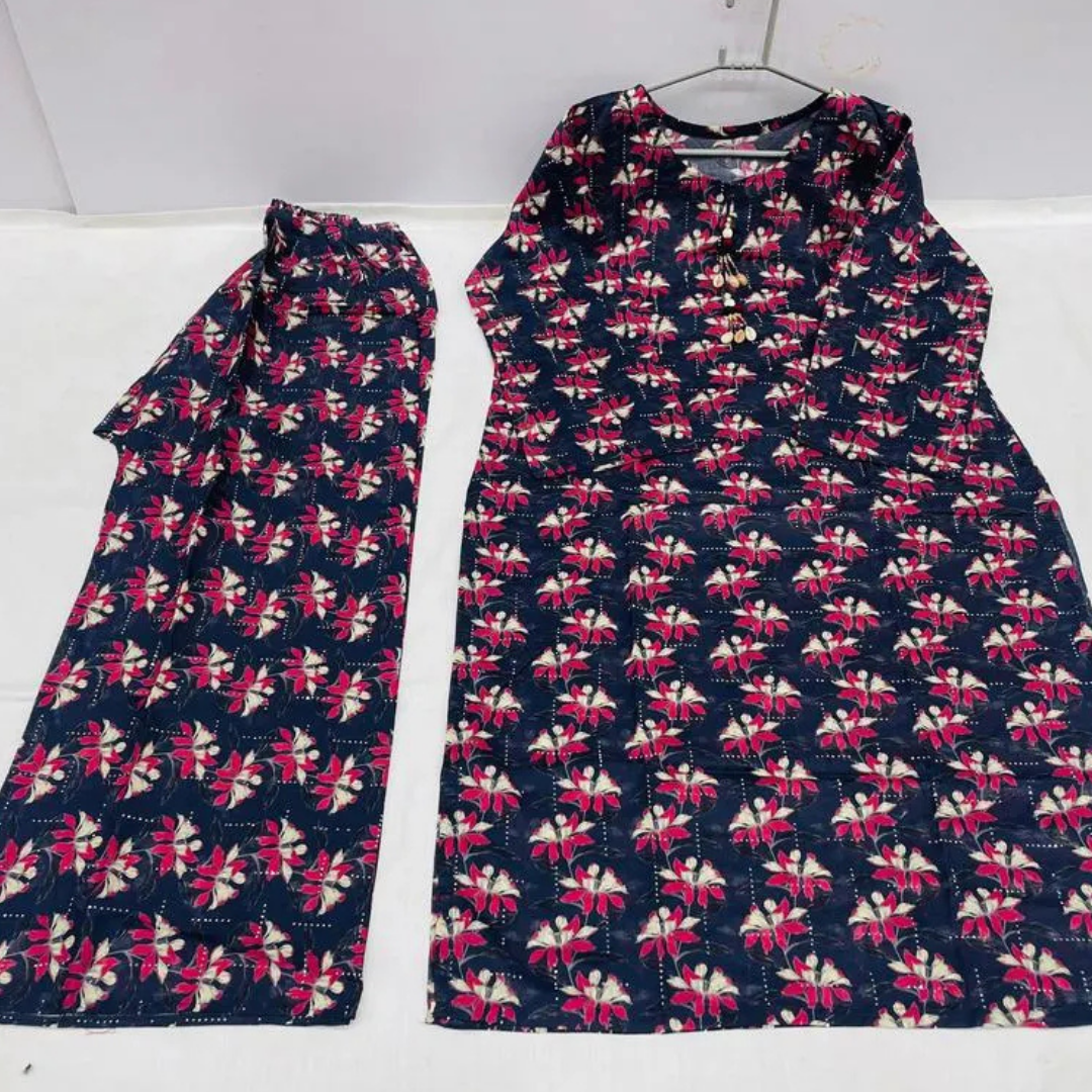 2 Pcs Women's Long Length Stitched Lawn Digital Print Shirt And Trouser with Beats