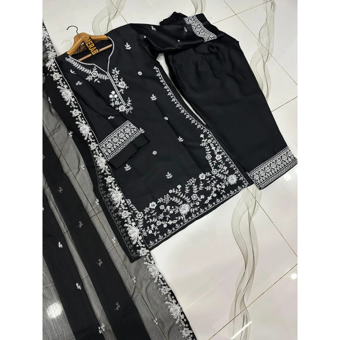 Black Embroidered 3-Piece Lawn Suit – Wedding & Party Wear
