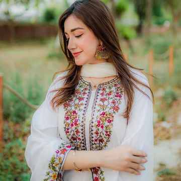 Chic Women's Stitched Embroidered Shirt And Trouser Set - 2 Pcs