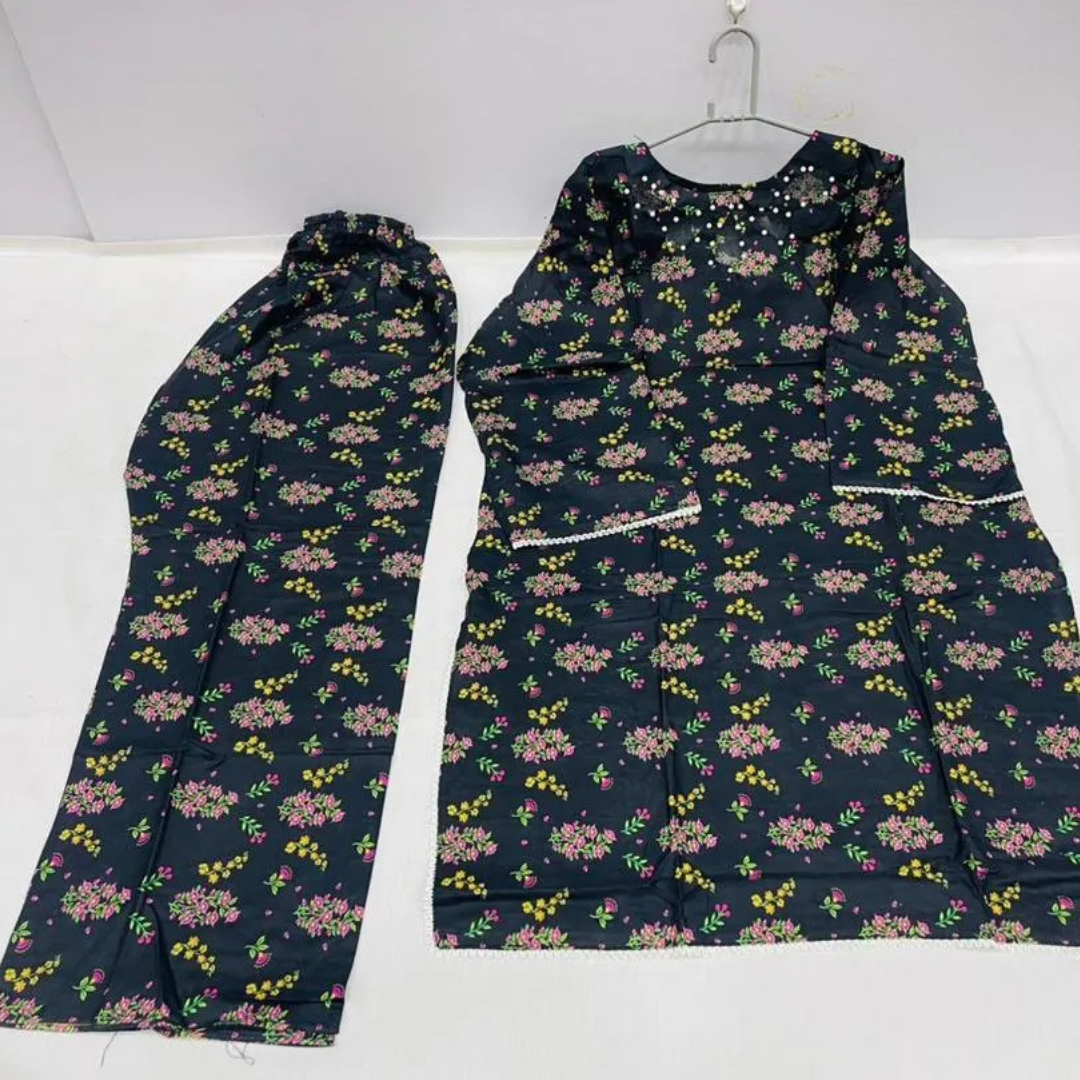 2 Pcs Women's Stitched Lawn Digital Print Shirt And Trouser with Handmade Neck