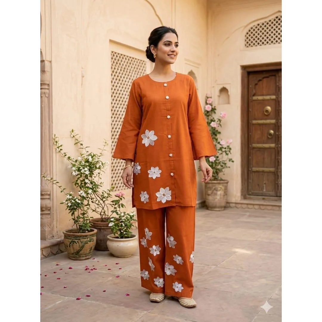 Summer Trendy Design 2 Pcs Women's Stitched Embroidered Shirt & Trouser
