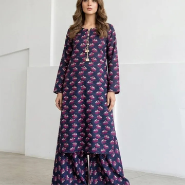 2 Pcs Women's Long Length Stitched Lawn Digital Print Shirt And Trouser with Beats