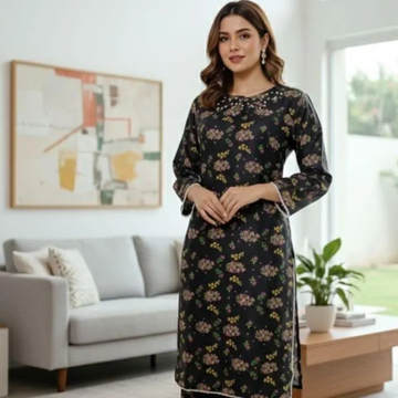 2 Pcs Women's Stitched Lawn Digital Print Shirt And Trouser with Handmade Neck