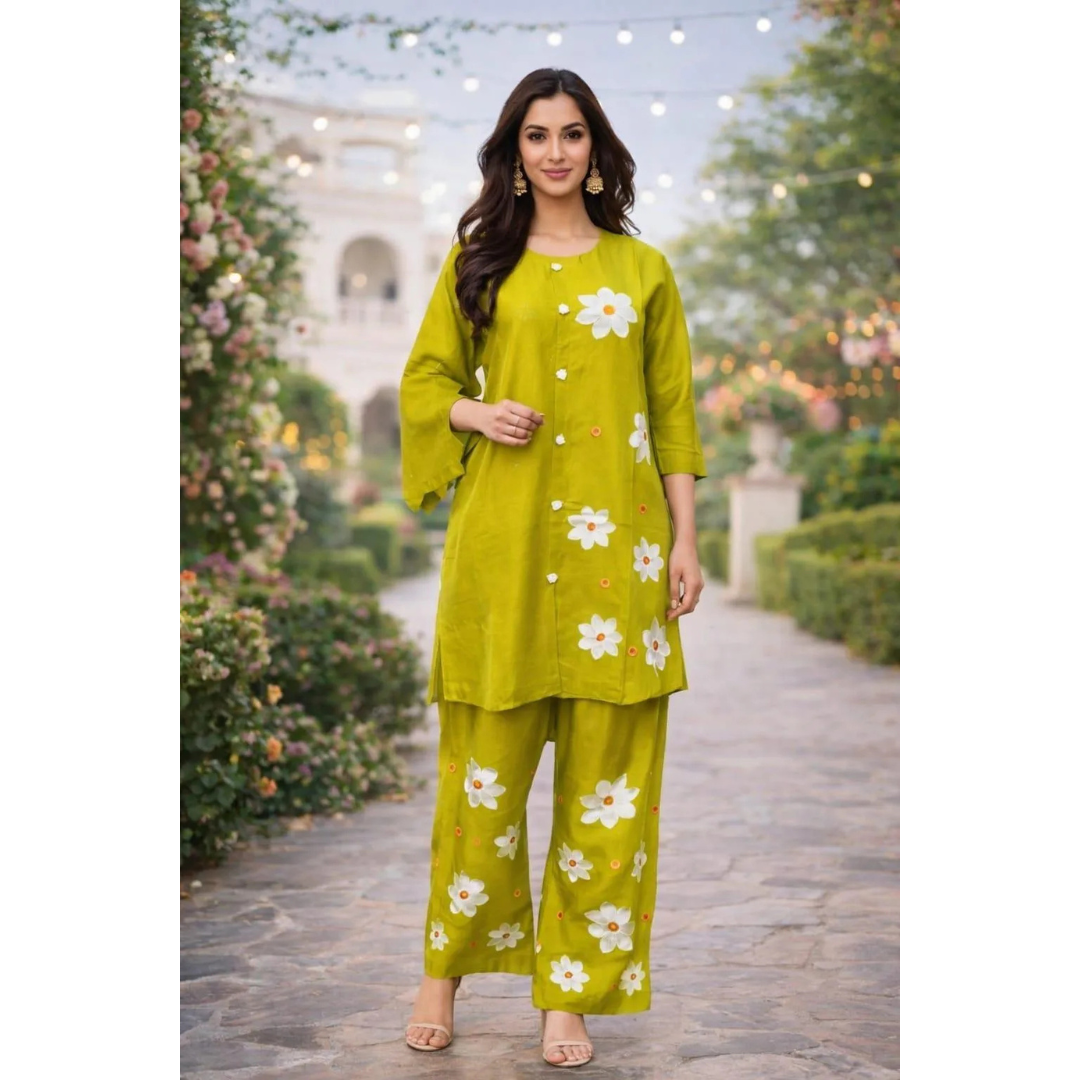 Summer Trendy Design 2 Pcs Women's Stitched Embroidered Shirt & Trouser