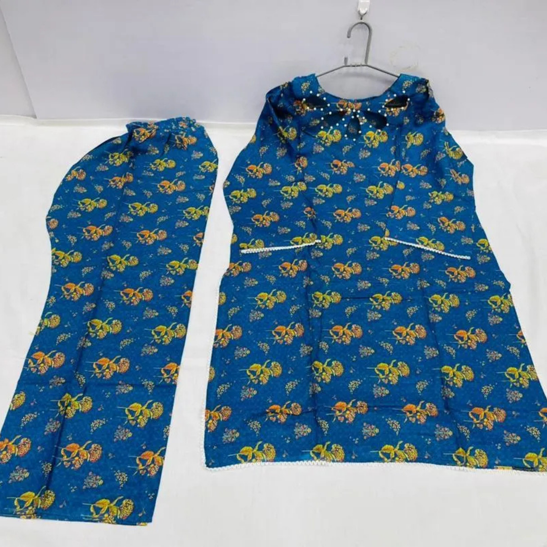 2 Pcs Women's Stitched Lawn Digital Print Shirt And Trouser with Handmade Neck