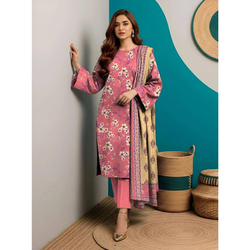 3-Piece Printed Floral Suit – Red Dobby Lawn for Women