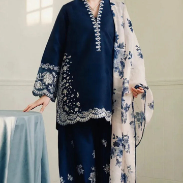 Blue Embroidered 3-Piece Lawn Suit for Women