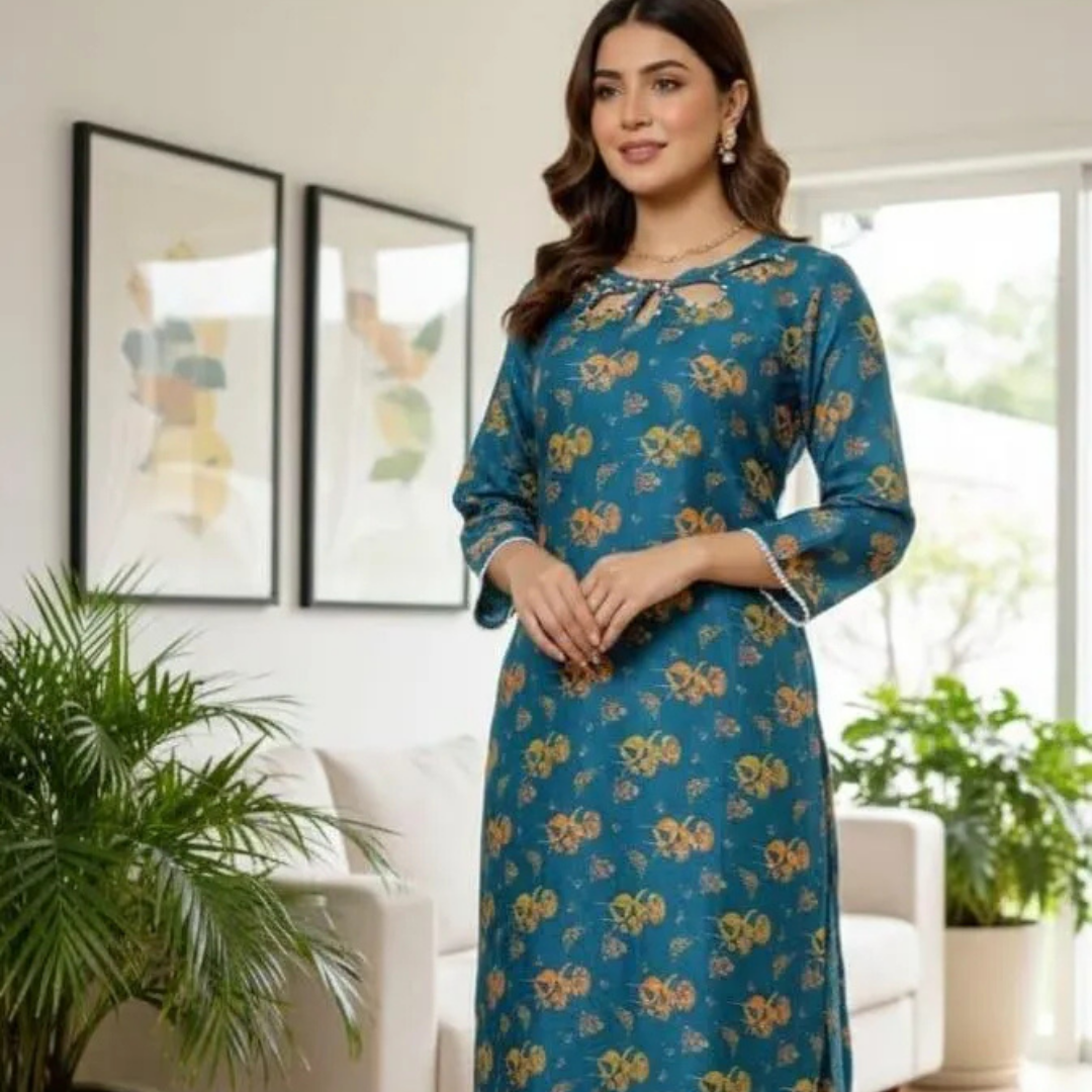 2 Pcs Women's Stitched Lawn Digital Print Shirt And Trouser with Handmade Neck