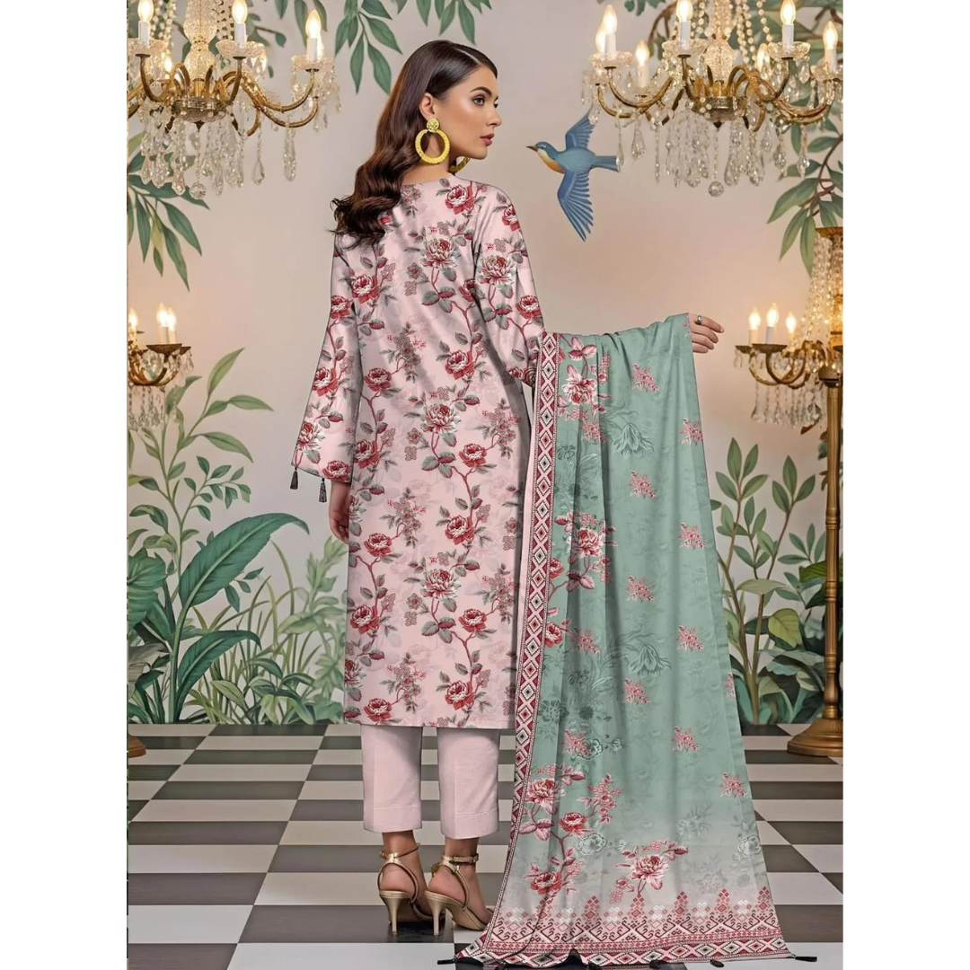 3-Piece Printed Lawn Suit – Pink Floral Eid Summer Wear