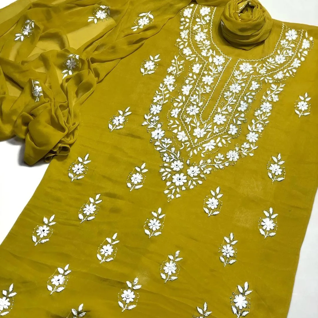Green Handwork Chiffon 2Pcs Women Suit