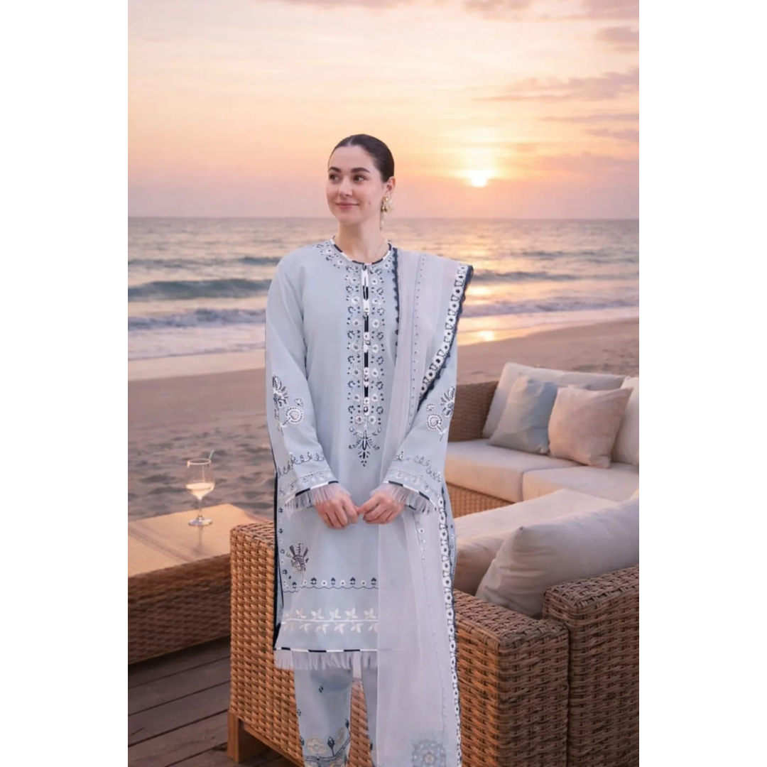 3 Pcs Women's Unstitched Embroidered Suit