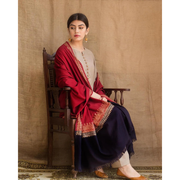 Women's Embroidered Dhanak Suit – Ivory (Winter Party Wear)