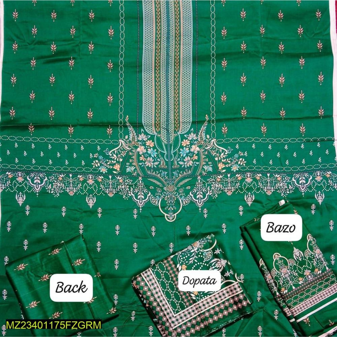 Women Linen Printed Suit Green Winter Set