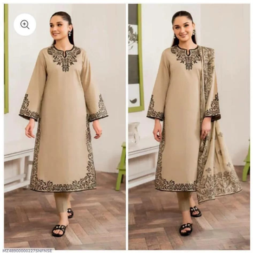 Brown Embroidered Lawn 3 Pcs Women Suit Set