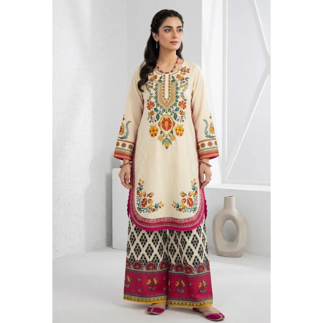2 Pcs Women's Stitched Silky Lawn Printed Co-Ord Set