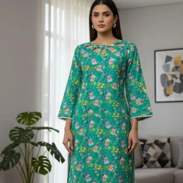 2 Pcs Women's Stitched Lawn Digital Print Shirt And Trouser with Handmade Neck