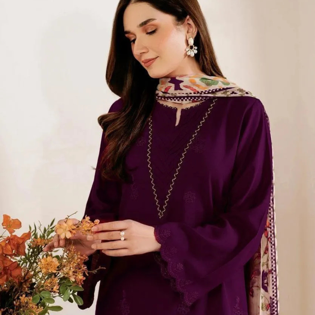 Magenta Chikankari Lawn 3Pcs Suit for Weddings & Parties