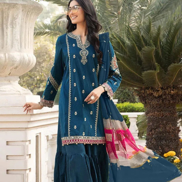 Turquoise Embroidered 3Pcs Lawn Suit for Eid Weddings
