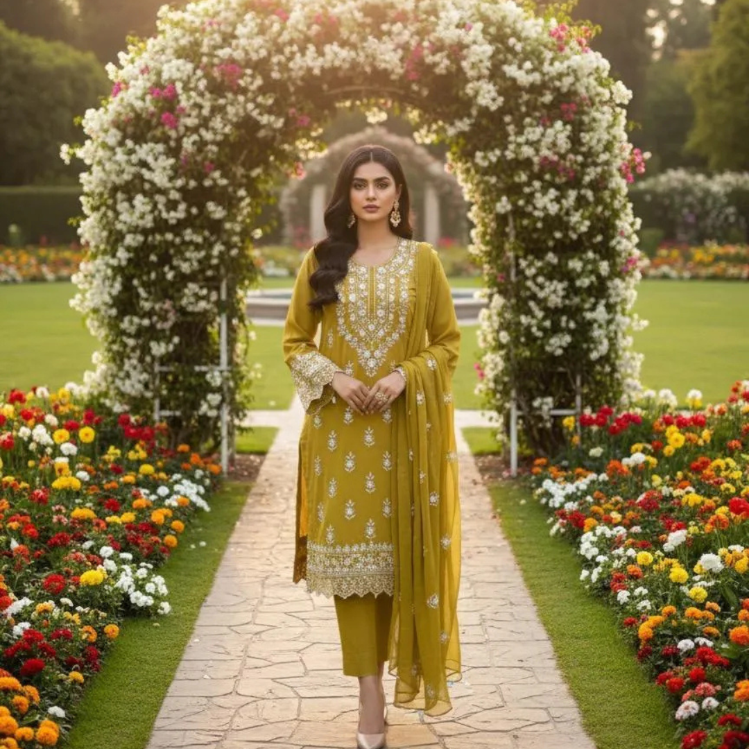 Green Handwork Chiffon 2Pcs Women Suit