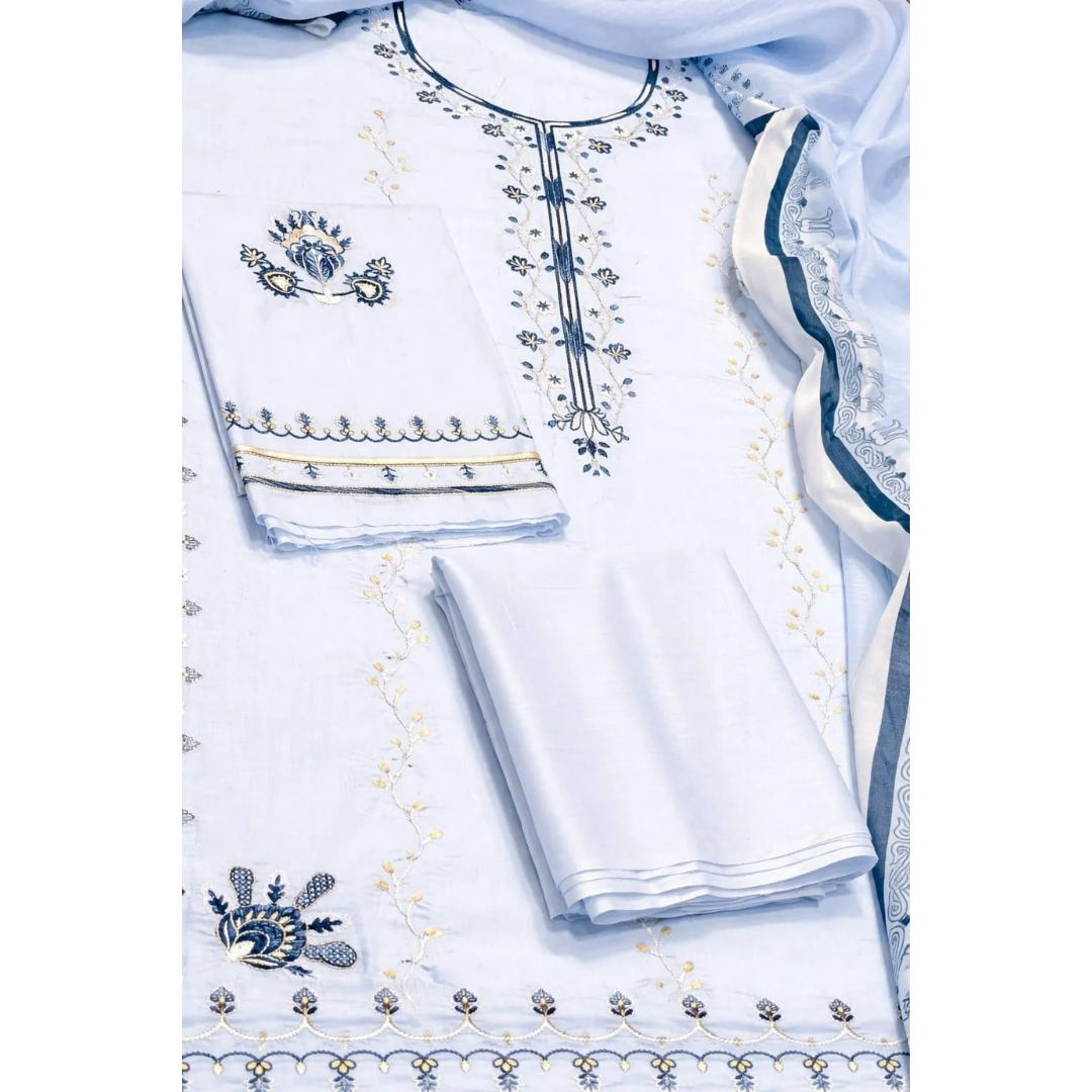 3 Pcs Women's Unstitched Embroidered Suit