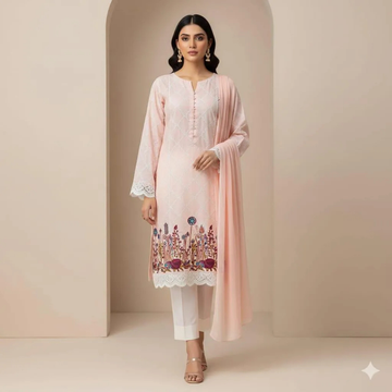 Peach Embroidered Lawn Suit 2 Pcs for Eid Bridal Wear