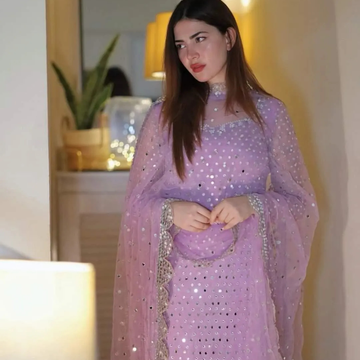Lilac Sequins Embroidered Chiffon 3Pcs Suit