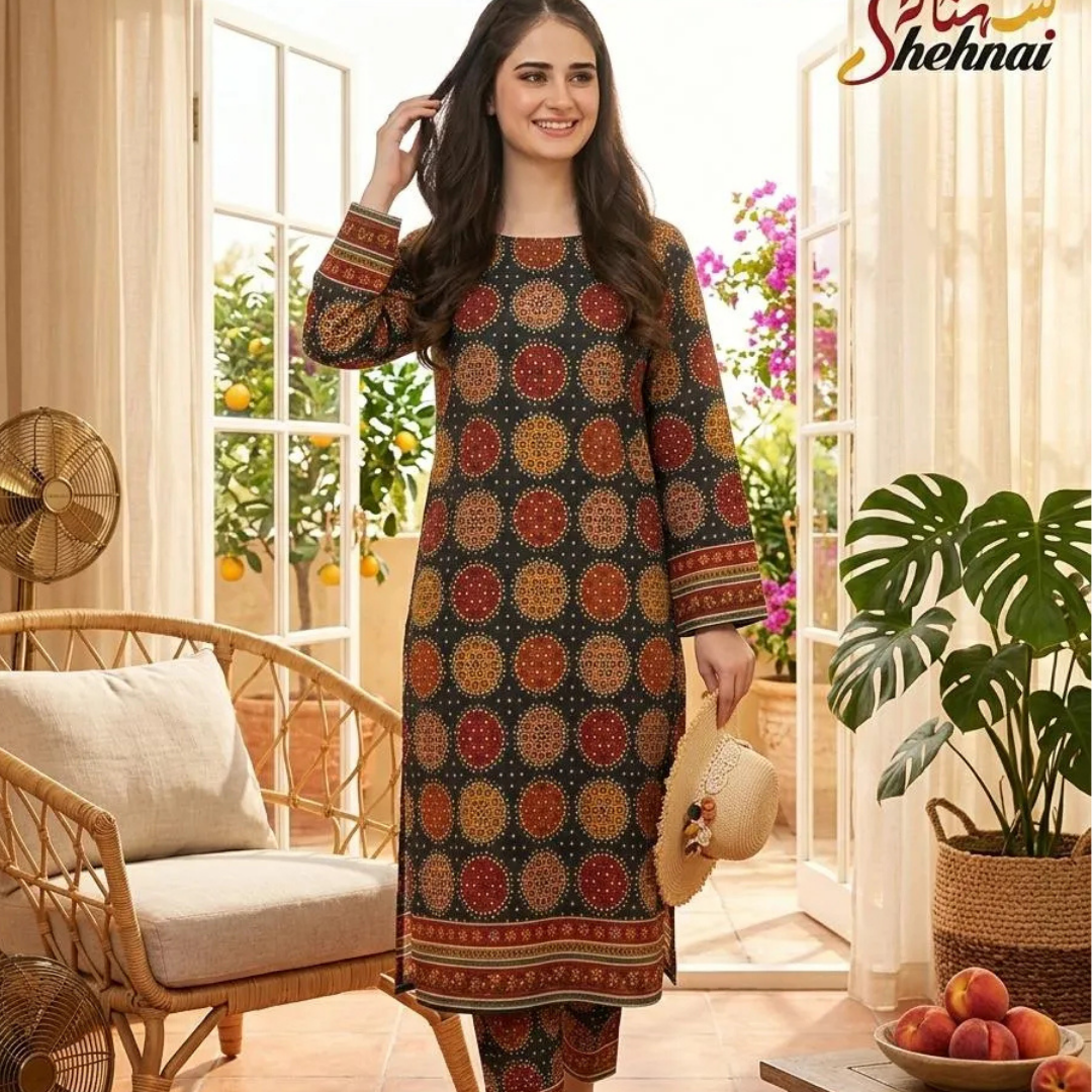 2 Pcs Women's Unstitched Printed Suit