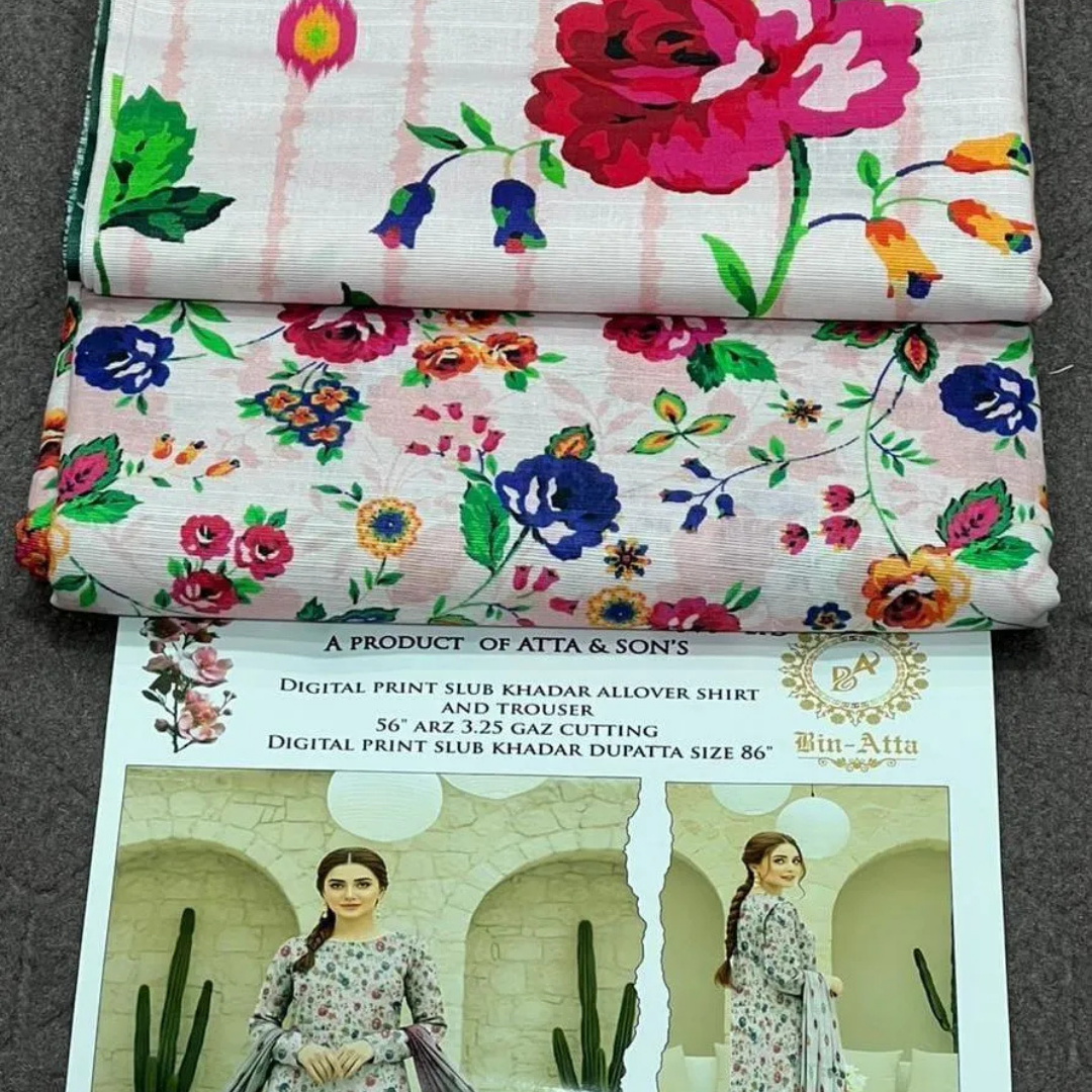 Women's 3Pcs Printed Khaddar Suit Off White