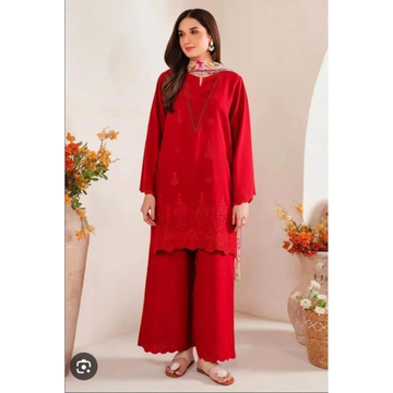 Red Chikankari Lawn 3 Pcs Women Suit Set