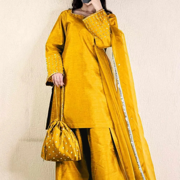 3 Pcs Women's Stitched Shamoz Silk Lace Work Suit