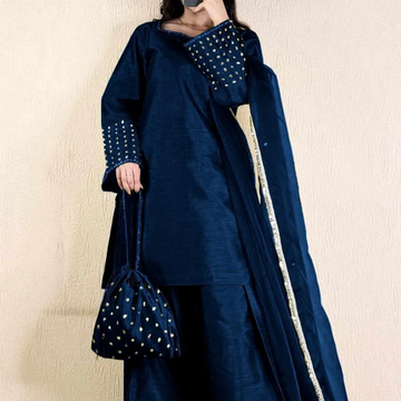 3 Pcs Women's Stitched Shamoz Silk Lace Work Suit