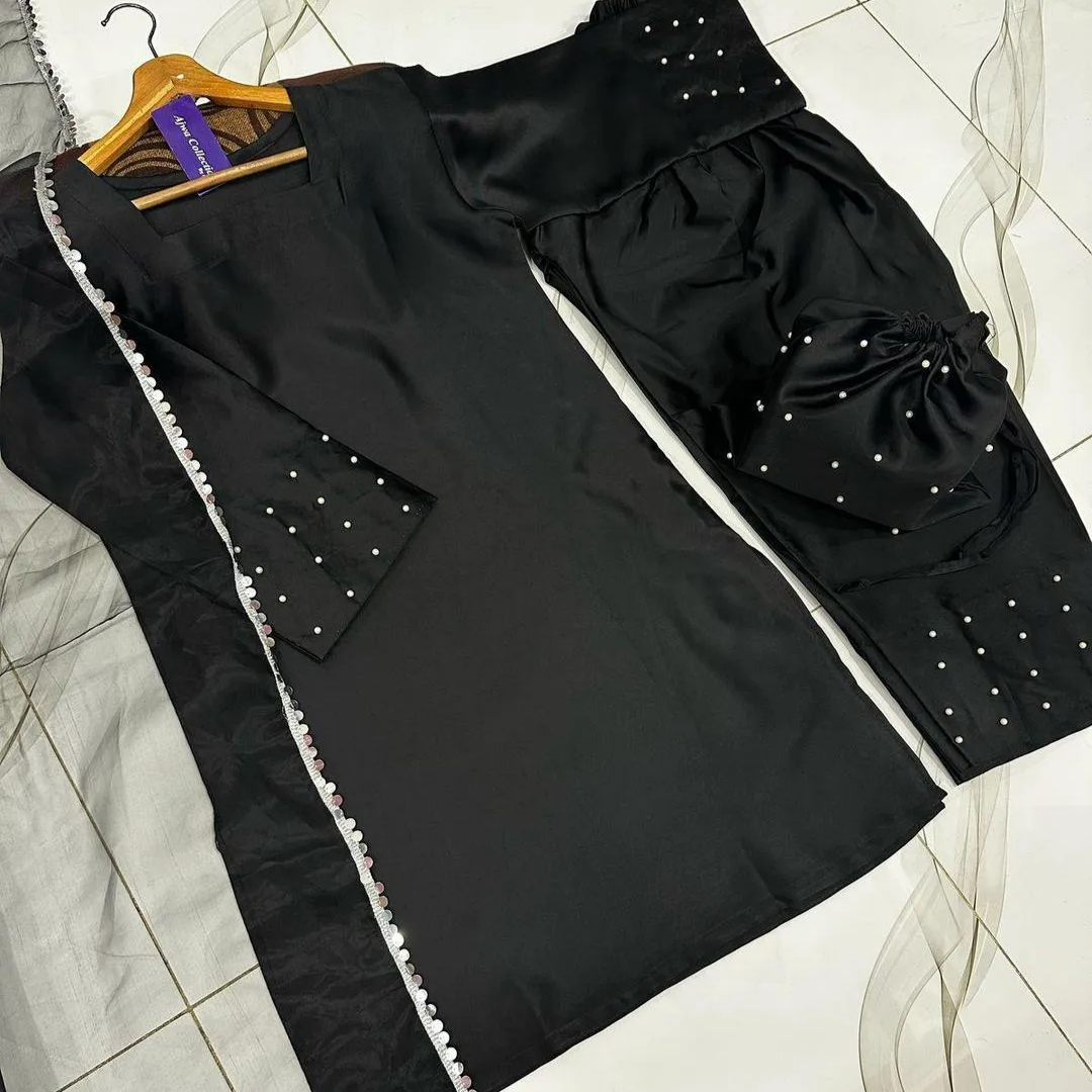 3 Pcs Women's Stitched Shamoz Silk Lace Work Suit