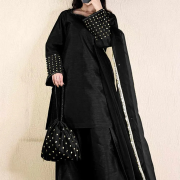 3 Pcs Women's Stitched Shamoz Silk Lace Work Suit