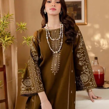 Brown Embroidered Women's 2 Pc Lawn Suit