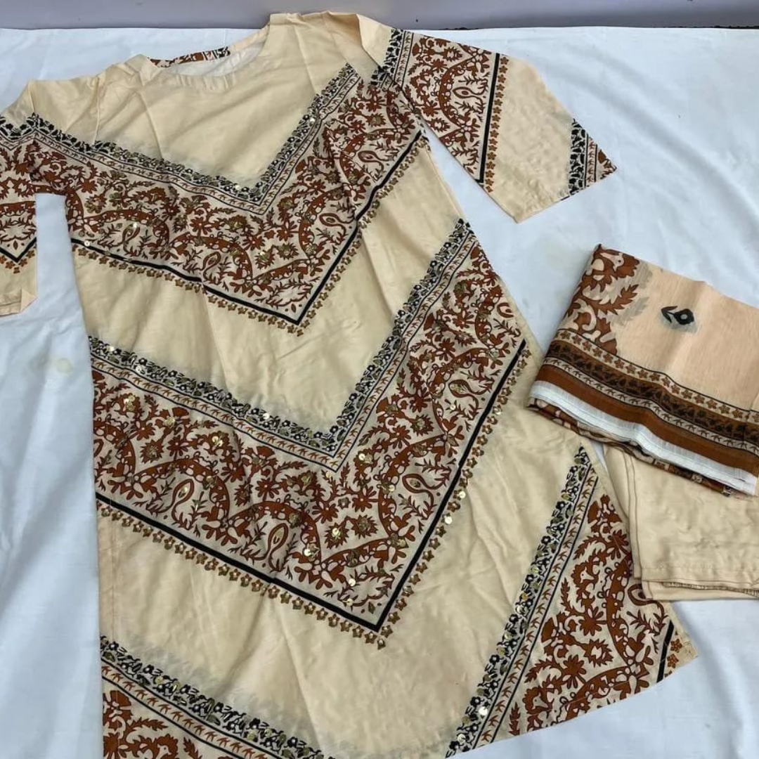 3 Pcs Women’s Stitched Arabic Lawn Printed Suit