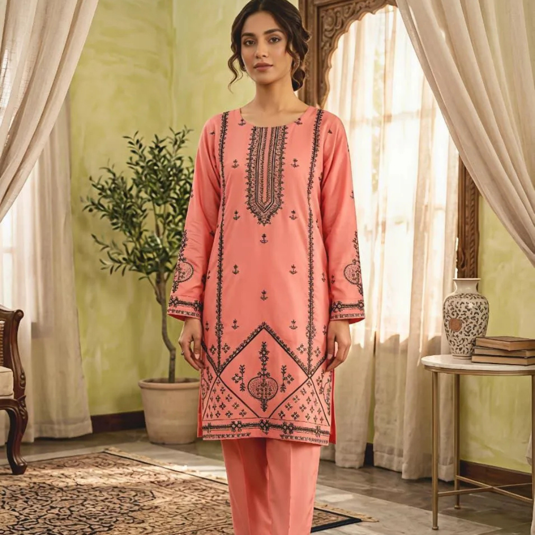 Eid Collection Embroidered 2Pcs Cotton Shirt Trouser Multicolor Large