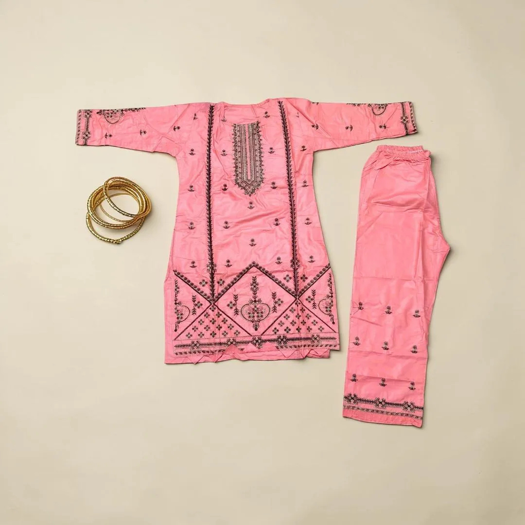 Eid Collection Embroidered 2Pcs Cotton Shirt Trouser Multicolor Large