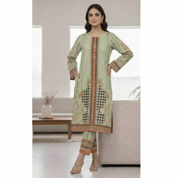 2 Pcs Women's Stitched Silky Lawn Printed Shirt & Trouser