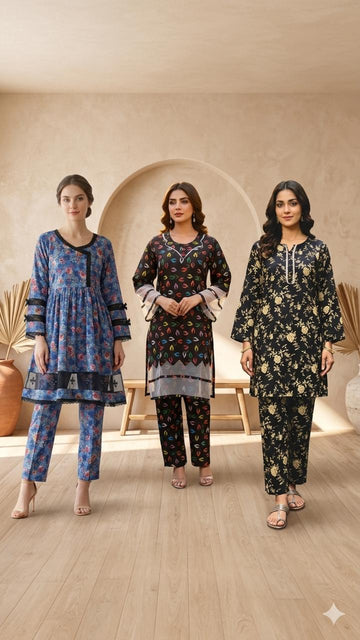3 Pack Of Women's 2 Pcs Women’s Stitched Cotton Lawn Printed Suits – Bundle Pack