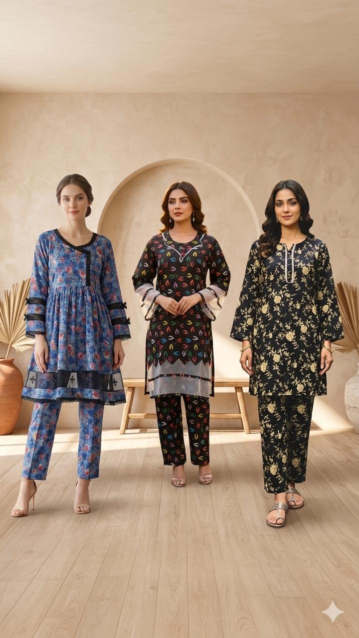 3 Pack Of Women's 2 Pcs Women’s Stitched Cotton Lawn Printed Suits – Bundle Pack